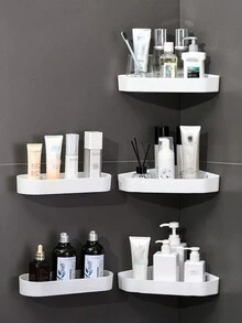 1 Estante De Almacenamiento Sin Perforación De Baño Montado En La Pared Para Inodoro, Ducha, Esquina De Inodoro, Lavabo Triangular - Negro - Ver 8