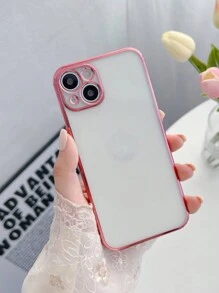 1 pieza de funda de teléfono transparente de TPU suave y unicolor, carcasa de borde recto con plating y orificio de precisión compatible con iPhone - Rosa - Ver 2