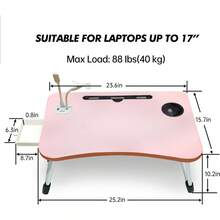 Laptop Bed Desk, Portable Foldable Bed Tray Table with 4 USB Ports/Cup Holder/Storage Drawer, Laptop Stand for Bed/Couch/Sofa Working, Reading - Pink - View 4