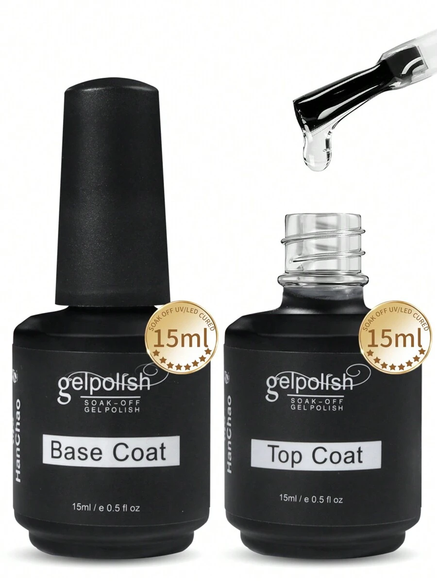 底油和面油套装，2 瓶 15ml 亮面哑光免擦拭组合，适用于 UV/LED 光固化凝胶指甲油，美甲 DIY 美甲沙龙女士礼物 - 無色 - 查看 1