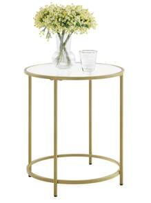 VASAGLE Round Side Table, Glass End Table With Metal Frame, Gold Coffee Table With Modern Style For Living Room, Balcony, Bedroom - Gold - View 2