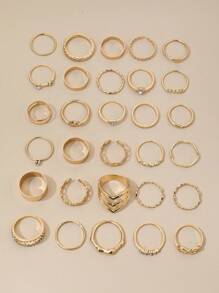30 Peças Luxo Padrão De Onda Em Forma Anel Com Embutidos Diamante , Adequado Para Mulheres Vestuário Diário