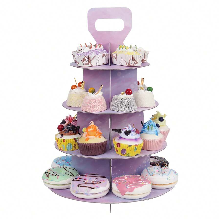 4 Tier Cupcake Stand, Reusable Cardboard Cupcake Display Tower, Tiered Cupcakes Dessert Stand Set for Afternoon Tea Party Birthday Wedding Baby Shower - Multicolor - View 1