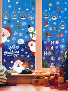9pcs Christmas Window Stickers, Santa Claus & Snowflakes Decals - Multicolor - View 1