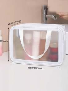 大容量防水化妝品收納袋，帶透明便攜設計和雙重手柄-非常適合整理化妝品和洗漱用品 - 白色 - 查看 5