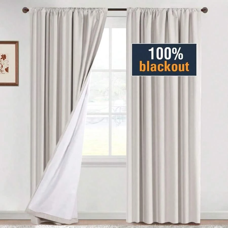 H.VERSAILTEX 100% Blackout Curtains Full Light Blocking Curtain Draperies with Soft White Coating for Bedroom Living Room Thermal Insulated Window Treatment Set of 2 Panels - Tự nhiên - Xem 1