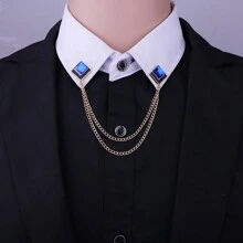 1 件方形蓝宝石流苏链领针合金装饰时尚领子领链日常 - 寶藍色 - 查看 2