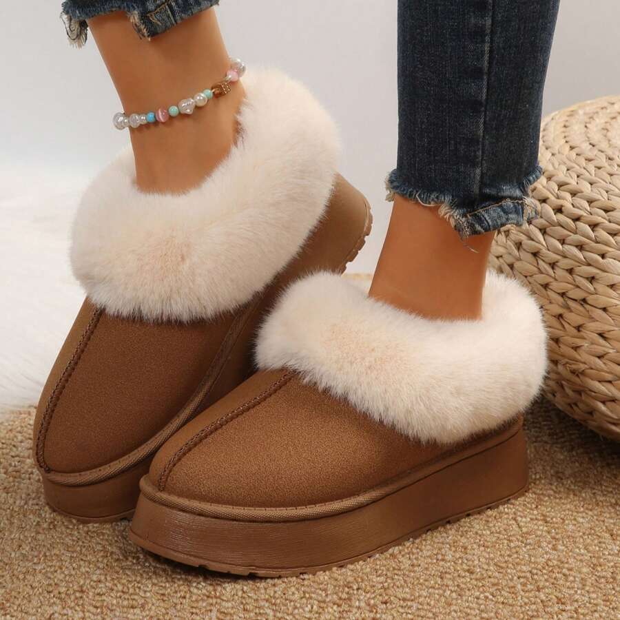 Women's Suede Shearling Ankle Moccasin Bootie Slippers Memory Foam Indoor Warm Snow Boots - Brown - View 1