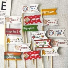 Baking Cake Decoration Double-sided Bear Design Happy Birthday English Letter Rhinestone Cake Topper - Multicolor - View 1