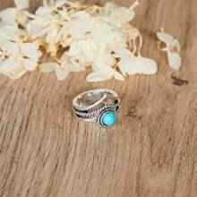 波西米亚复古绿松石镂空时尚戒指，西式创意女士个性戒指情人节礼物 - 銀色 - 查看 3