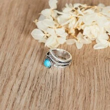 波西米亚复古绿松石镂空时尚戒指，西式创意女士个性戒指情人节礼物 - 銀色 - 查看 4