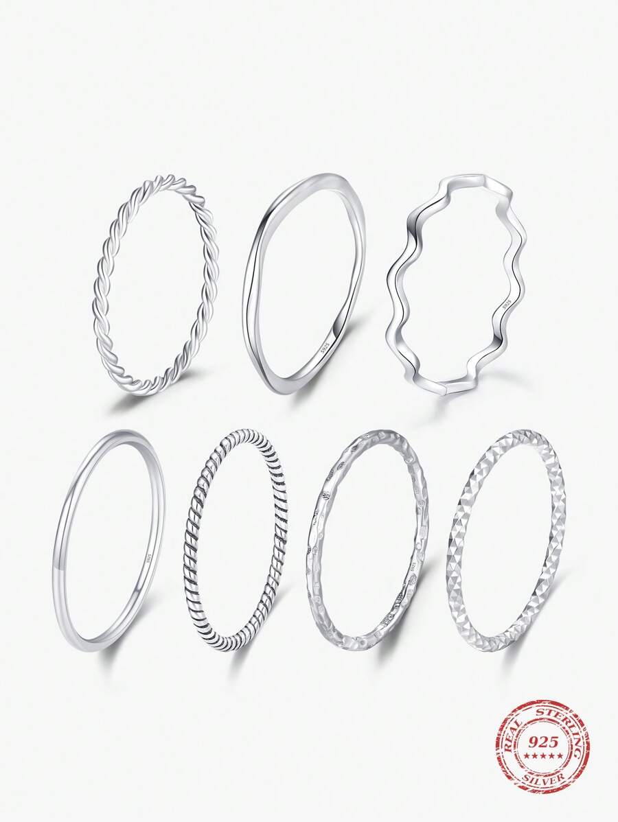 MODIAN 925 Sterling Silver Simple Fashion Stackable Ring Classic Wave Geometric Exquisite Finger Rings For Women Party Jewelry - Silver - View 1