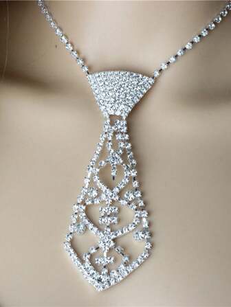 1pc Tie Necklace With Rhinestone Detail, Perfect For Women Performing On Stage Or Attending Party Accessories Women