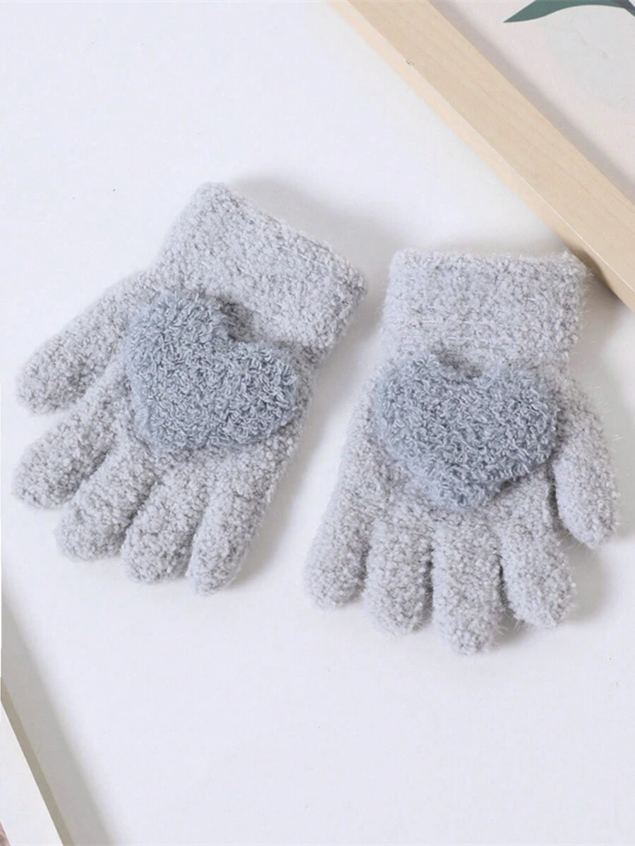 1對秋天冬天濃烈香調加厚五指半&充分嬰兒手套帶愛心裝飾