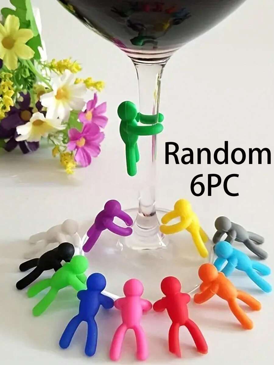 6入組可重複使用的矽膠角色杯墊，適用於玻璃杯、酒瓶、派對裝飾、酒吧裝飾-隨機顏色，夏季，夏季套裝 - 彩色 - 查看 1