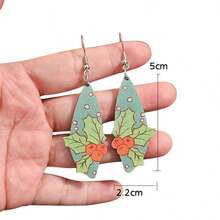 1對可愛的木質鳥、聖誕老人、樹、花、蠟燭、雪人設計耳環,適用於聖誕節裝飾、禮物和紀念品(秋季主題)
