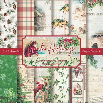 24pcs Merry Christmas Scrapbook Paper Pad Assorted Pattern Decoupage Cardstock Paper Single-Sided Vintage Scrapbooking DIY Decorative Cardmaking Supplies Junk Journaling Craft Paper