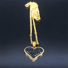 1pc Golden Stainless Steel Heart Shape Pendant Necklace With Rhinestone For Women'S Daily Wear - Gold - View 4