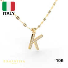 Romantika Joyas Collar De Letras Iniciales Oro 10K Kilates Italiano - K - Ver 3