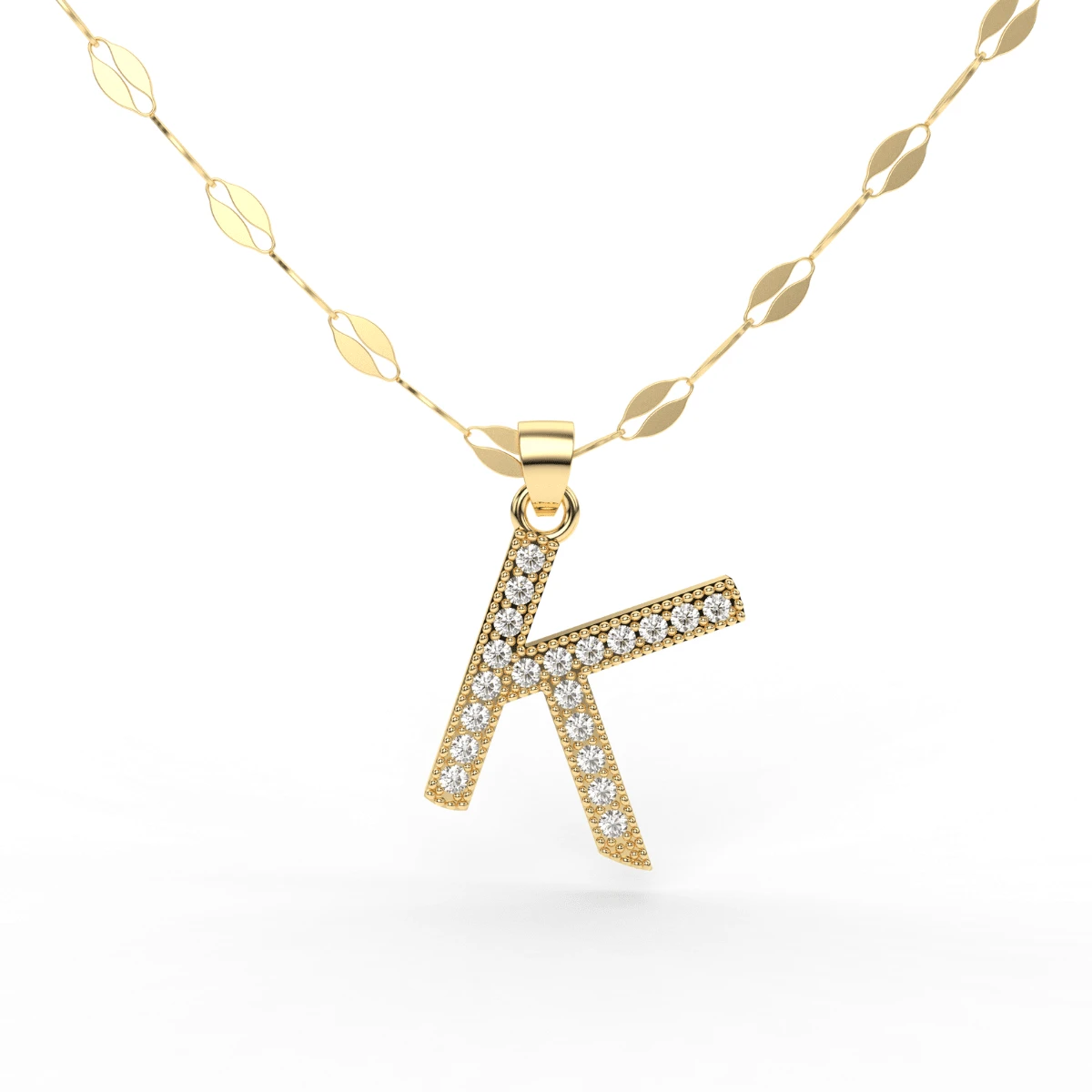 Romantika Joyas Collar De Letras Iniciales Oro 10K Kilates Italiano - K - Ver 1