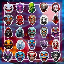 50入組恐怖鬼臉部塗鴉貼紙,骷髏頭萬聖節貼紙筆記本電腦,手機外殼,行李裝飾用品