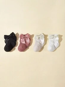 4pairs Baby Girls' Bow Knot Decor 3d Effect Mid Calf Socks For All Seasons