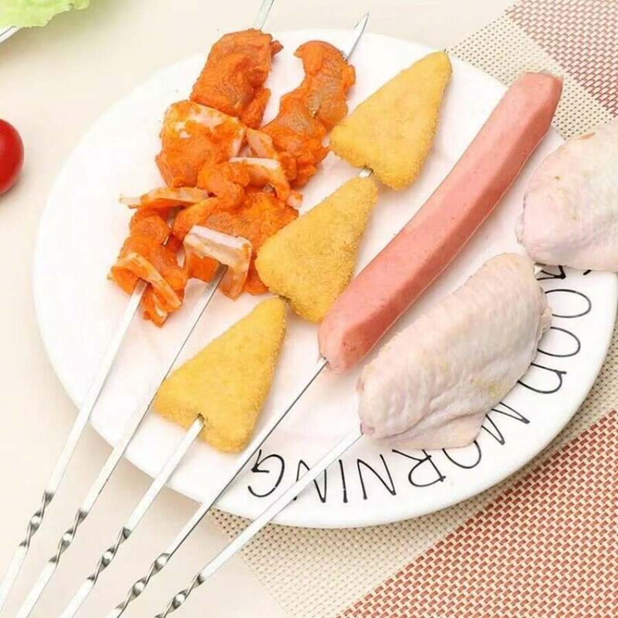 50pcs Stainless Steel Flat Barbecue Skewers For Outdoor Bbq, Ideal For