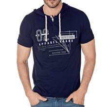 Playera estampada con gorro en manga corta para hombre - Azul Marino - Ver 1