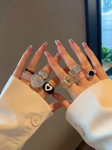 9pcs/set Fashionable Transparent Resin Rings In Multiple Colors For Women's Party, Punk Style Ring Set As Gift For Girls