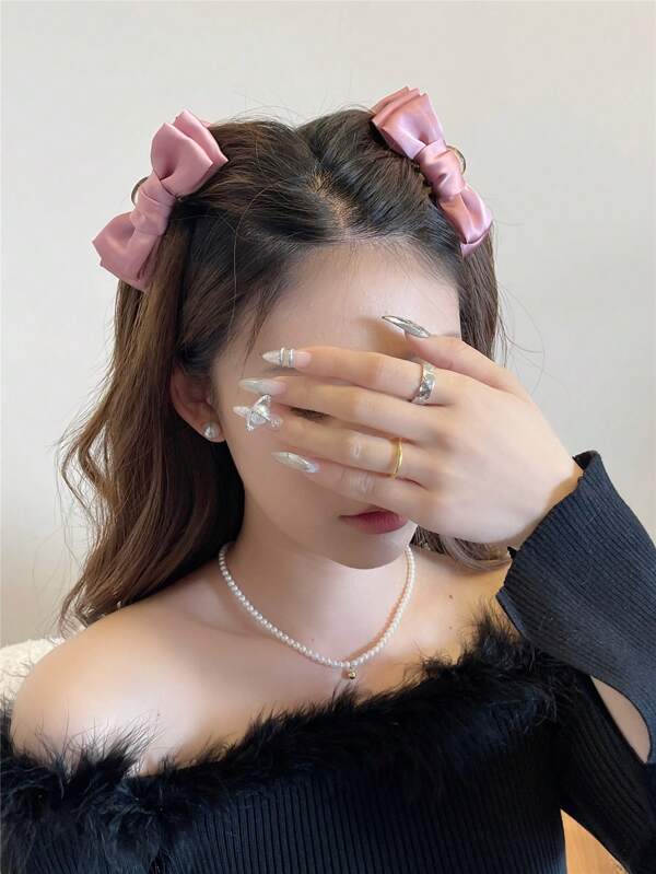 2pcs Bow Decor Barrette For Women, Suitable For Daily Wear And Events,Pink Accessories Valentine's Day,Hair Accessories,Hair Claw,Claw Clips,Hair Clutch,Hair Jaw Clip