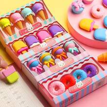 4pcs Kids Mini Lollipop Erasers, Cute Puzzle Pencil Erasers, Used For Fun Games Rewards, Children's Gifts, School Supplies (Lollipop Design) - Multicolor - View 1