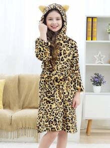 女孩豹紋印花3d貓耳睡衣 - 彩色 - 查看 6