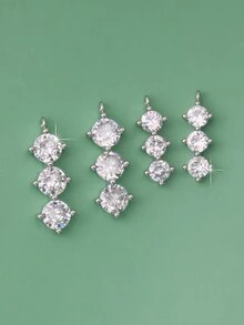 4入組精美銅製鋯石鑲嵌3石弦吊墜,適用於手工項鍊、耳環、手鍊飾品 - 銀色 - 查看 2