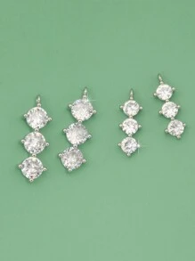 4入組精美銅製鋯石鑲嵌3石弦吊墜,適用於手工項鍊、耳環、手鍊飾品 - 銀色 - 查看 1