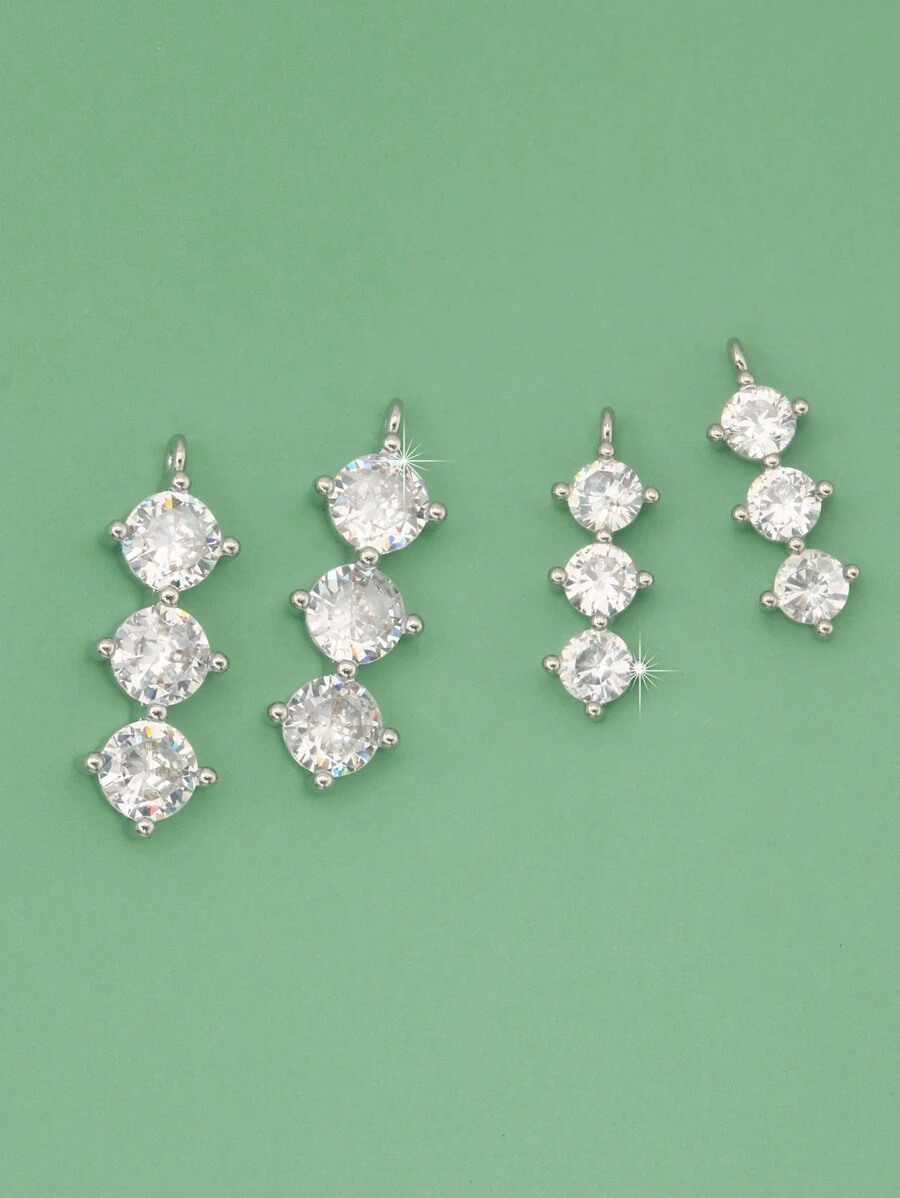 4入組精美銅製鋯石鑲嵌3石弦吊墜,適用於手工項鍊、耳環、手鍊飾品 - 銀色 - 查看 1