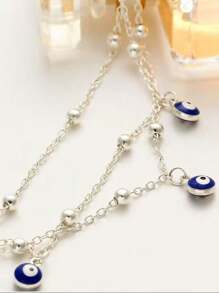 1pc Silver-tone Three Eyes Pendant Anklet - Silver - View 5