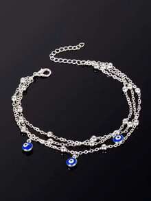 1pc Silver-tone Three Eyes Pendant Anklet - Silver - View 4