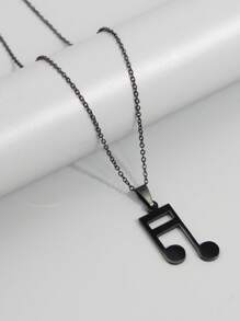 1件流行的嘻哈風格不銹鋼黑色音符垂飾女士項鍊 - 黑色 - 查看 1