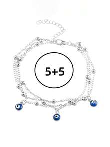 1pc Silver-tone Three Eyes Pendant Anklet - Silver - View 3