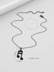 1件流行的嘻哈風格不銹鋼黑色音符垂飾女士項鍊 - 黑色 - 查看 3