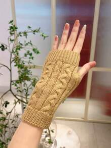 1pair Autumn And Winter Warm Half Finger Knitted Woolen Student Writing Gloves Without Finger Cover For Women