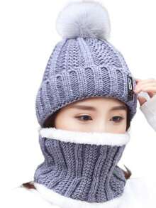 女士冬季帽子和围巾套装，带保暖内衬、保暖针织帽和颈部保暖器，时尚配饰