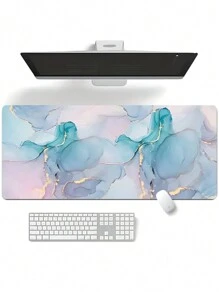 1pc, Stylish Marble Patterned Long Mousepad Computer HD Keyboard Pad For Game And Office Use, Non-Slip Mouse Pad Desk Mats Natural Rubber Anti-Slip Office Mouse Pad Gaming Mouse Pad