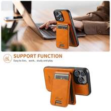 Suteni Pu Leather Detachable 2-In-1 Phone Case With Card Holder & Wallet, Compatible With Magsafe Wireless Charging, Compatible With IPhone/Google/Samsung - Oil wax khaki - View 4