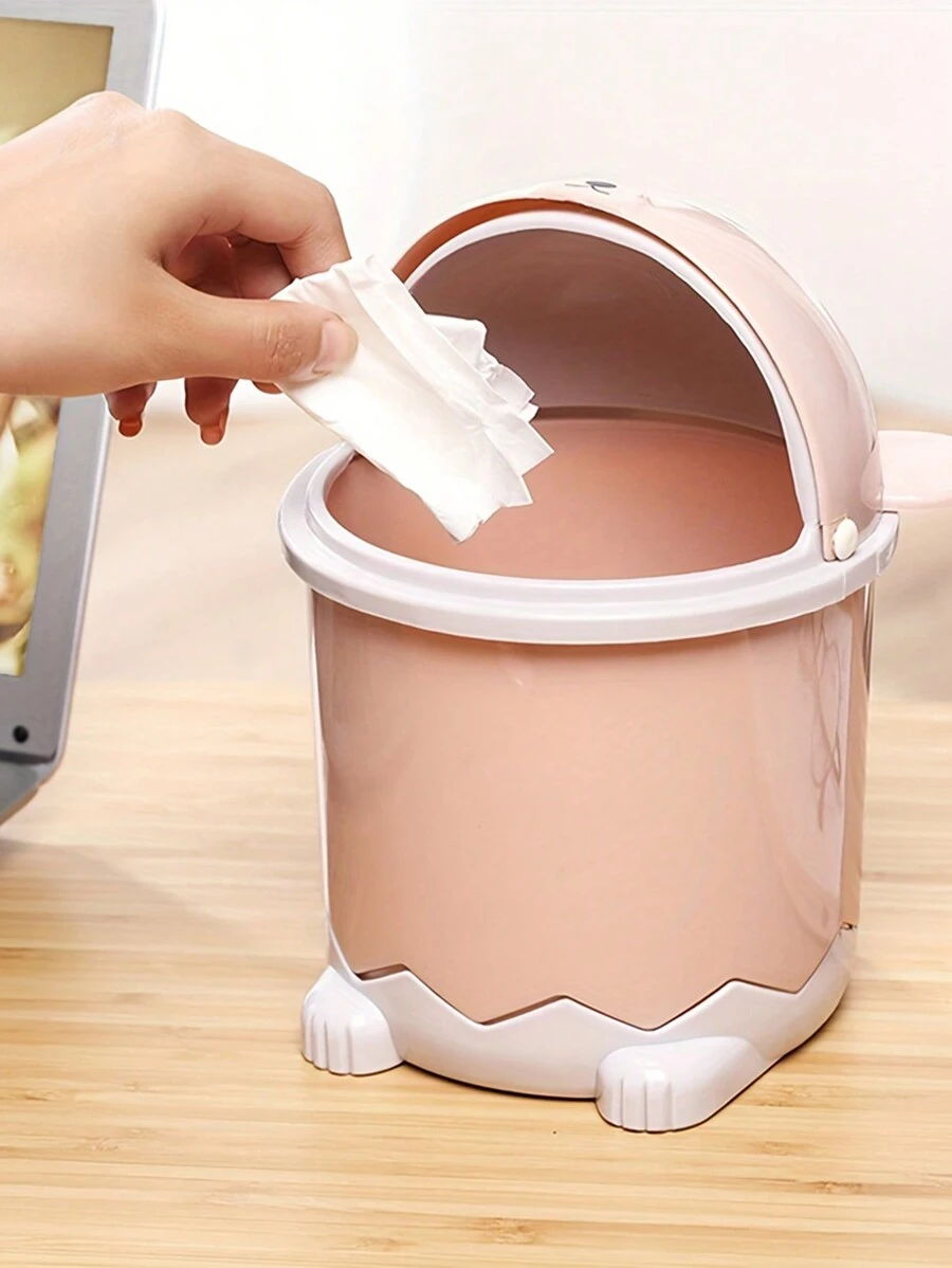 1pc Cartoon Covered Mini Desktop Trash Can,Room,Home,Bedroom,Bathroom,House,Pink Room,Living Room Decor,Travel Stuff,Gift Bag,Gifts For Mom,Dad,Men,Friends,Teacher,Birthday,Wedding,Desk,Shelves,Accessories,Gift Boxes,Funny Gift,Storage - Pink - View 1