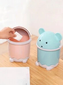 1pc Cartoon Covered Mini Desktop Trash Can,Room,Home,Bedroom,Bathroom,House,Pink Room,Living Room Decor,Travel Stuff,Gift Bag,Gifts For Mom,Dad,Men,Friends,Teacher,Birthday,Wedding,Desk,Shelves,Accessories,Gift Boxes,Funny Gift,Storage - Pink - View 2