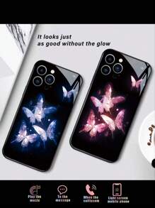 1pc Black Shockproof Dual Layer Armor Design Phone Case With Incoming Call Flash & Voice-Activated Luminous Function, Compatible With IPhone, Samsung Phone - Multicolor - View 5