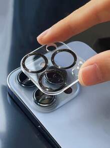 1 Pieza Película Integrada De Lente Con Brillo De Cielo Estrellado, Compatible Con Apple 15 Pro Max, Película Protectora De La Cámara Trasera De Brillantes De Diamantes De Imitación - Negro - Ver 2