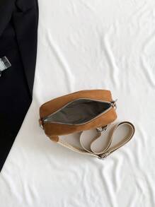 Fashionable Solid Color Minimalist Faux Suede Wide Strap Mini Crossbody Bag - Brown - View 6