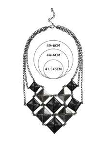 1pc European And American Style Metal Square Patchwork Necklace, Geometric Design Hip-hop Style Statement Accessory - Black - View 4